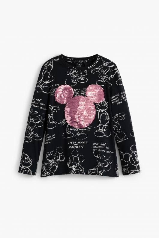 Bluză neagră cu imprimeu Mickey și paiete