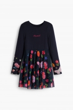 Rochie bleumarin cu imprimeu floral și tulle