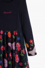 Rochie bleumarin cu imprimeu floral și tulle