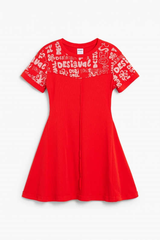 Rochie roșie A-line cu imprimeu litere