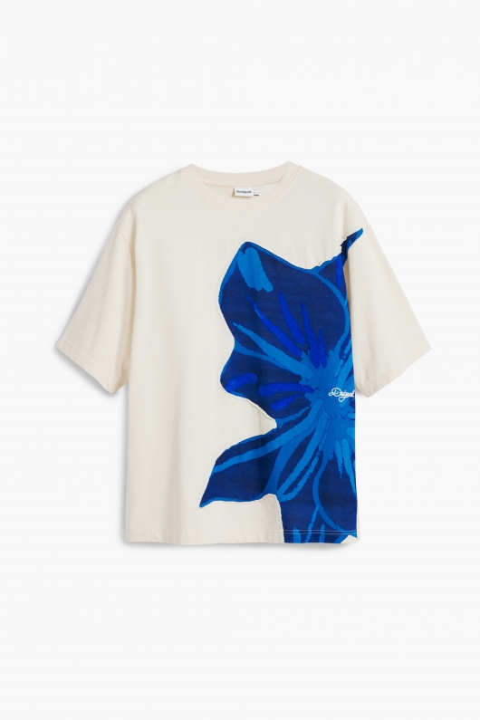 Tricou bej cu imprimeu floral multicolor