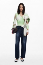 Pantaloni denim albastru cu croială balon
