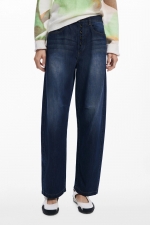 Pantaloni denim albastru cu croială balon