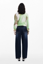 Pantaloni denim albastru cu croială balon