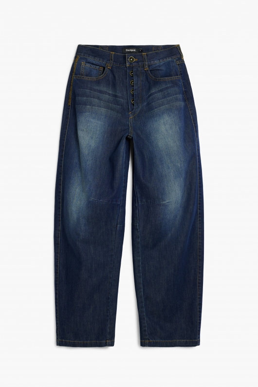 Pantaloni denim albastru cu croială balon