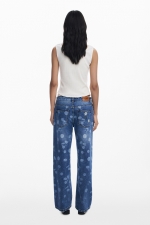 Pantaloni denim albastru cu broderie florală