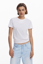 Blugi baggy albastru cu efect uzat și dungi