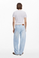 Blugi baggy albastru cu efect uzat și dungi