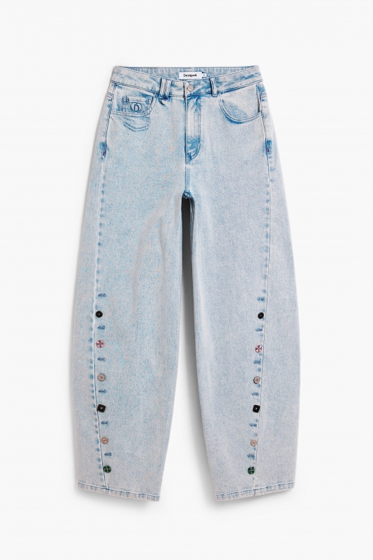 Pantaloni denim albastru cu nasturi decorativi