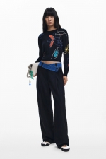Pulover negru casual cu imprimeu floral