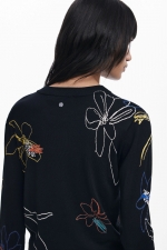 Pulover negru casual cu imprimeu floral