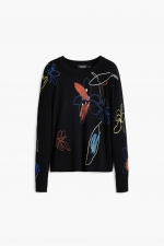 Pulover negru casual cu imprimeu floral