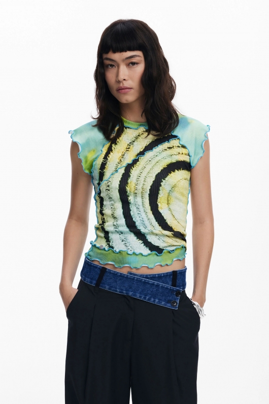 Tricou verde cu imprimeu și mâneci scurte