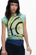Tricou verde cu imprimeu și mâneci scurte
