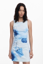 Rochie mini bleu cu imprimeu artistic