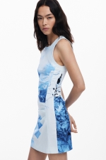 Rochie mini bleu cu imprimeu artistic