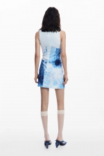 Rochie mini bleu cu imprimeu artistic