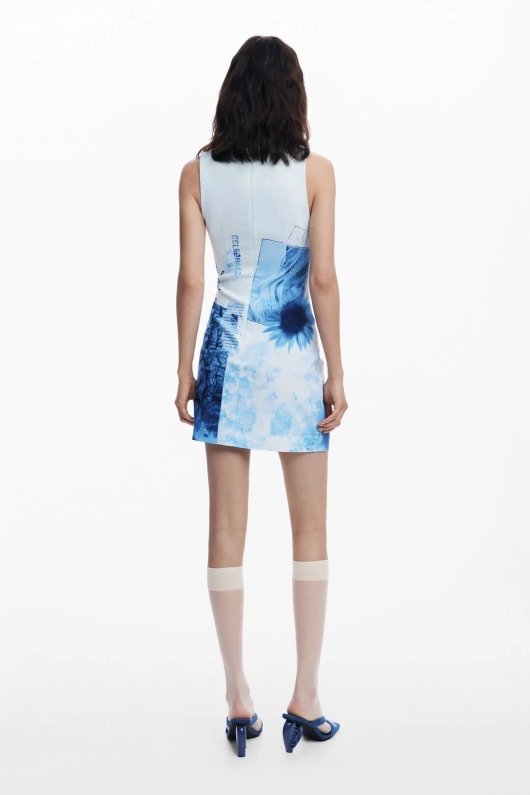 Rochie mini bleu cu imprimeu artistic
