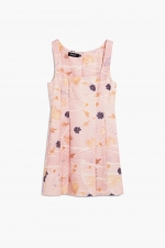 Rochie mini roz cu imprimeu floral și slit