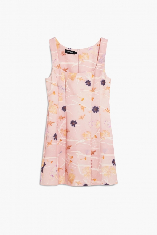 Rochie mini roz cu imprimeu floral și slit