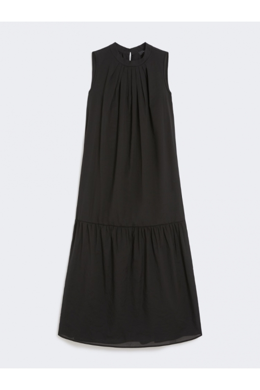 Rochie neagră maxi evazată cu mâneci lungi
