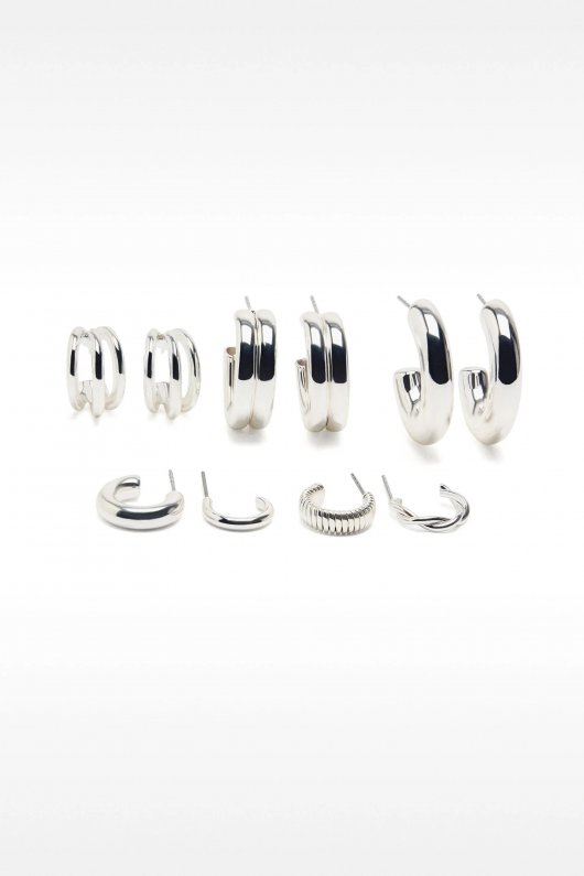 Set 5 perechi cercei argintii mici tip hoop