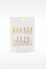 Set cercei hoop bicolor împletit, 5 perechi