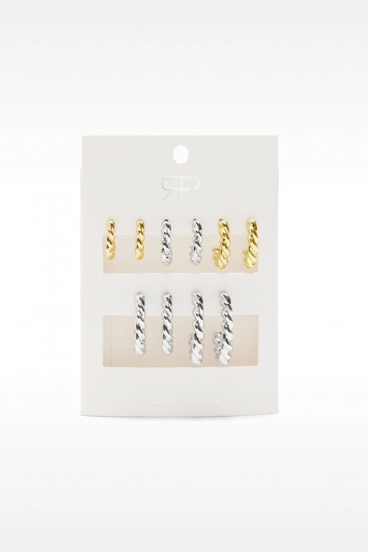 Set cercei hoop bicolor împletit, 5 perechi