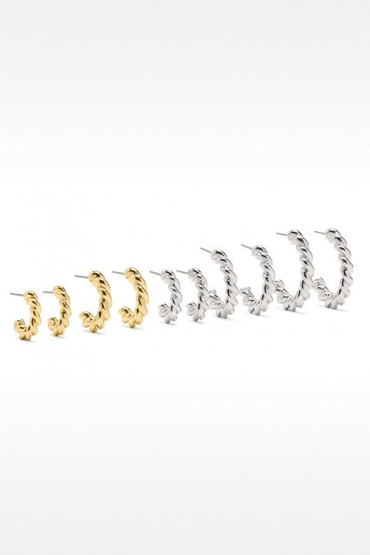 Set cercei hoop bicolor împletit, 5 perechi