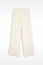 Pantaloni crem drepti cu șnur și buzunare