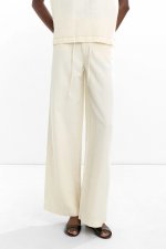 Pantaloni crem drepti cu șnur și buzunare