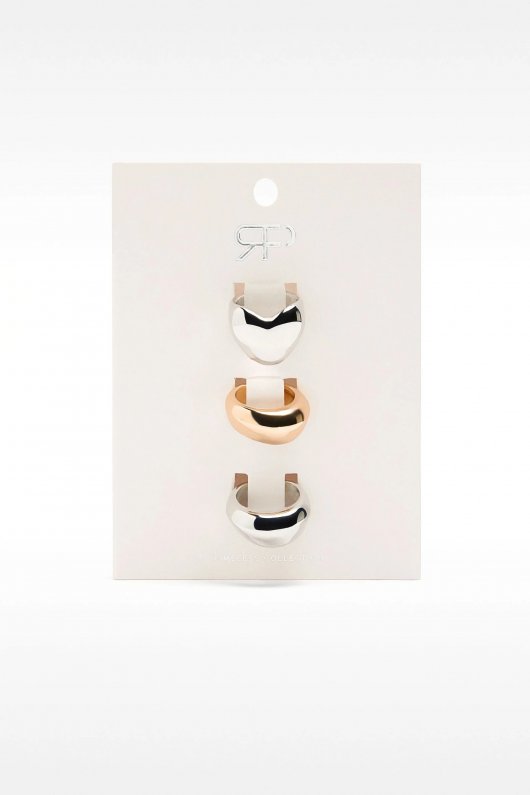 Set 3 inele bicolore deschise auriu-argintiu