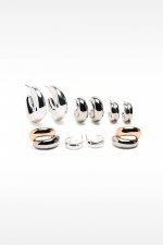Set cercei mici tip hoop bicolori argintiu-auriu