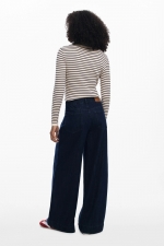 Jeans wide leg patchwork din denim albastru
