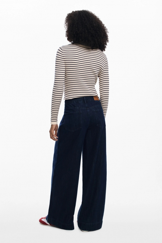 Jeans wide leg patchwork din denim albastru