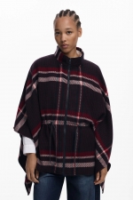 Poncho scurt tartan cu guler înalt și fermoar