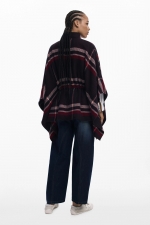 Poncho scurt tartan cu guler înalt și fermoar