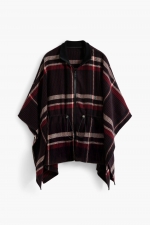 Poncho scurt tartan cu guler înalt și fermoar