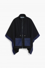 Poncho bicolor denim cu glugă și fermoar