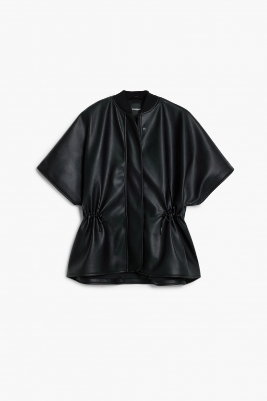 Poncho negru din imitație de piele cu fermoar