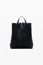 Rucsac mic negru cu flori 3D din piele eco