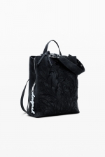 Rucsac mic negru cu flori 3D din piele eco