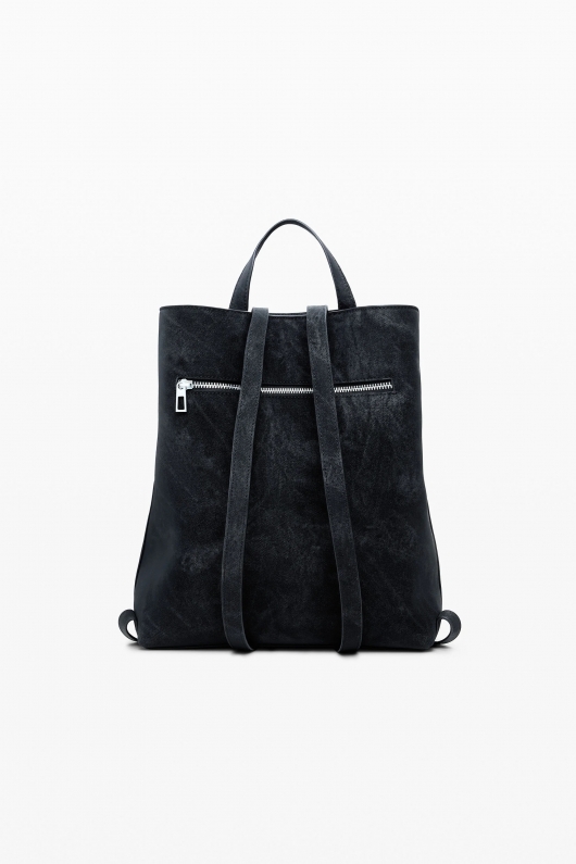 Rucsac mic negru cu flori 3D din piele eco