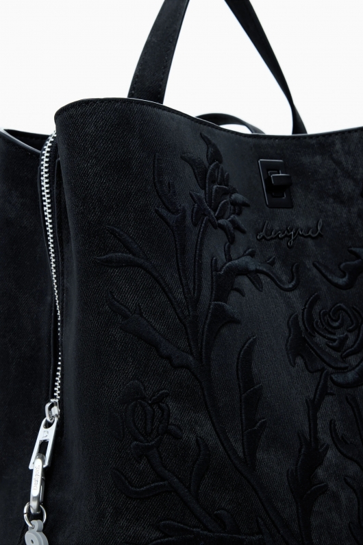 Rucsac mic negru cu flori 3D din piele eco
