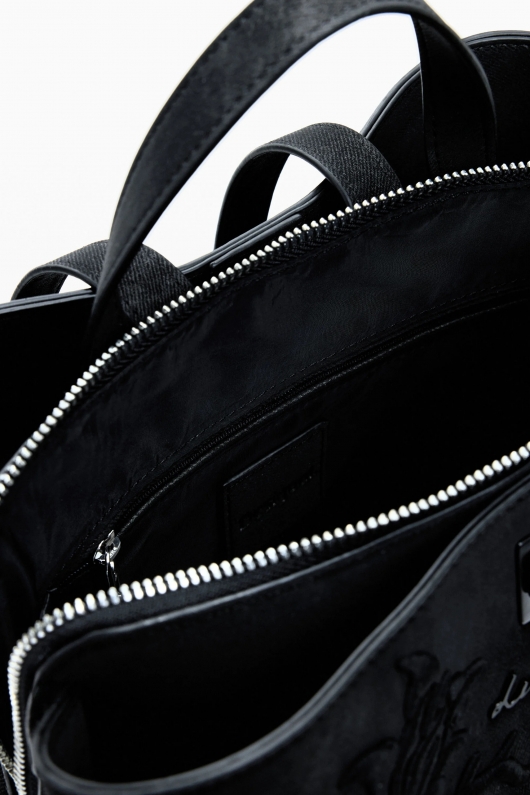Rucsac mic negru cu flori 3D din piele eco