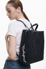 Rucsac mic negru cu flori 3D din piele eco