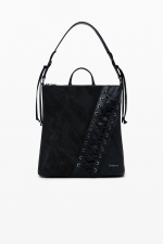 Rucsac mic negru cu detaliu împletit corset