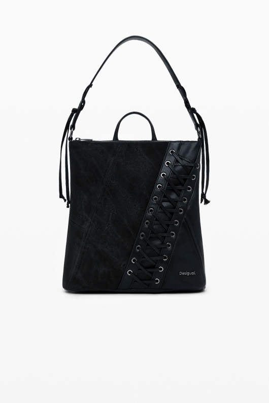 Rucsac mic negru cu detaliu împletit corset