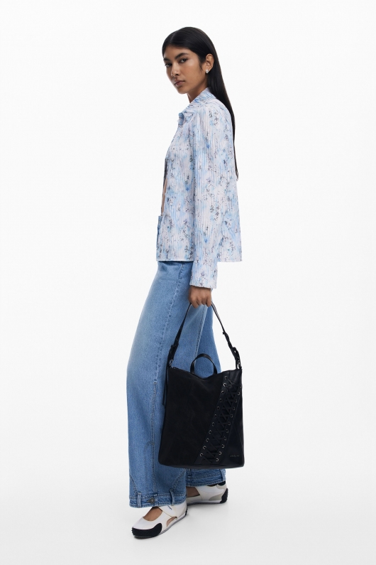 Rucsac mic negru cu detaliu împletit corset