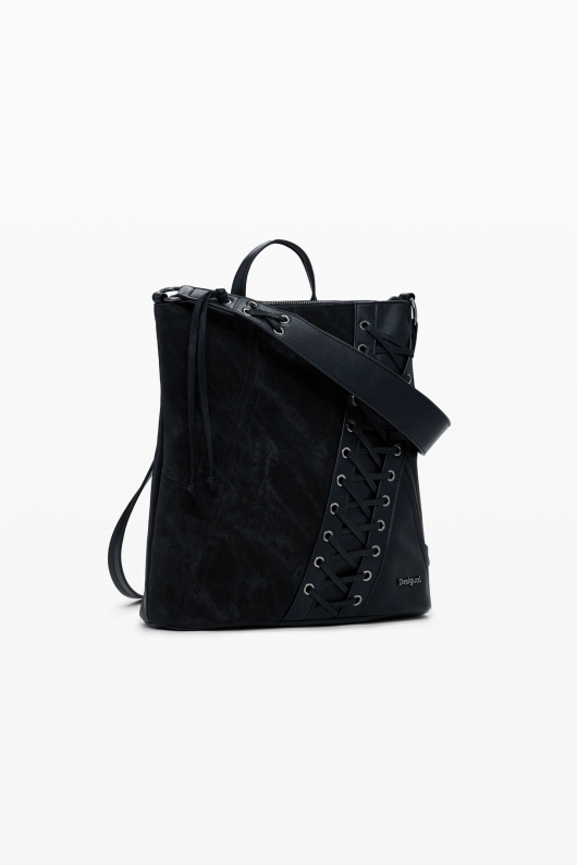 Rucsac mic negru cu detaliu împletit corset